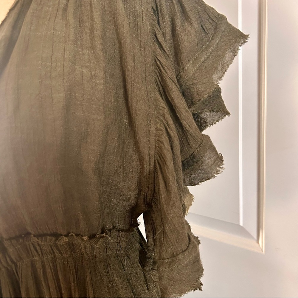 Flawless Flowy Bohemian Chic Forest/Olive Green Maxi Dress Size Small - Picture 10 of 15